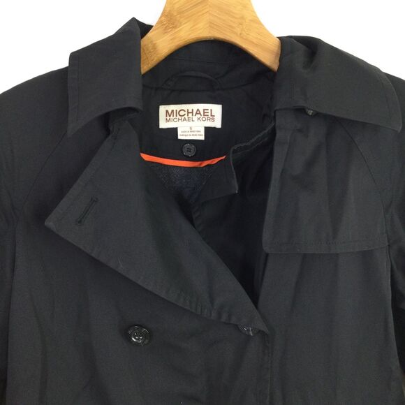 Michael Michael Kors Womens Trench Coat Relaxed Double Breasted Black Size S - Picture 8 of 16